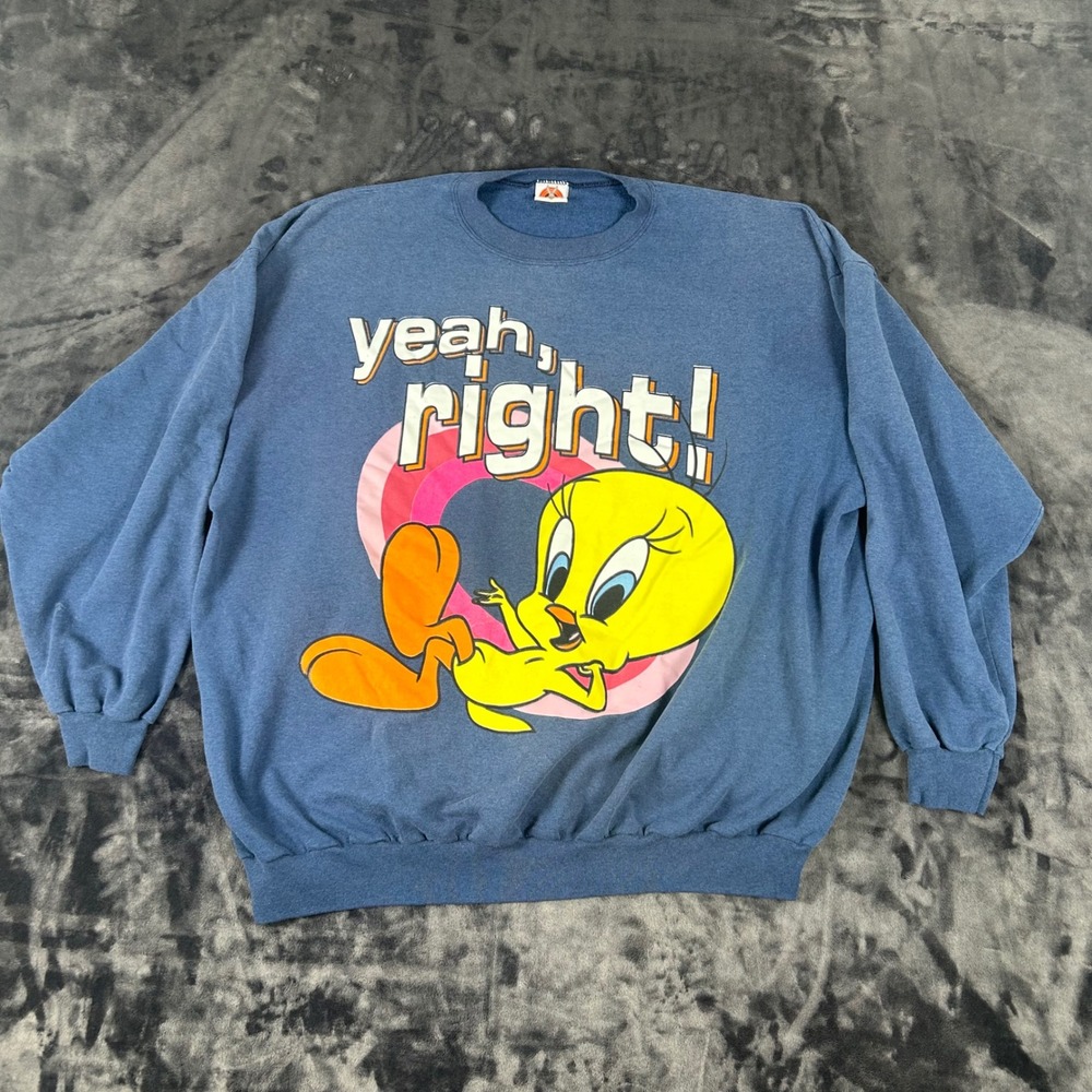 Looney Tunes Sweatshirt Unisex XL Blue Tweety Bird Yeah Right Vintage 1997 WB